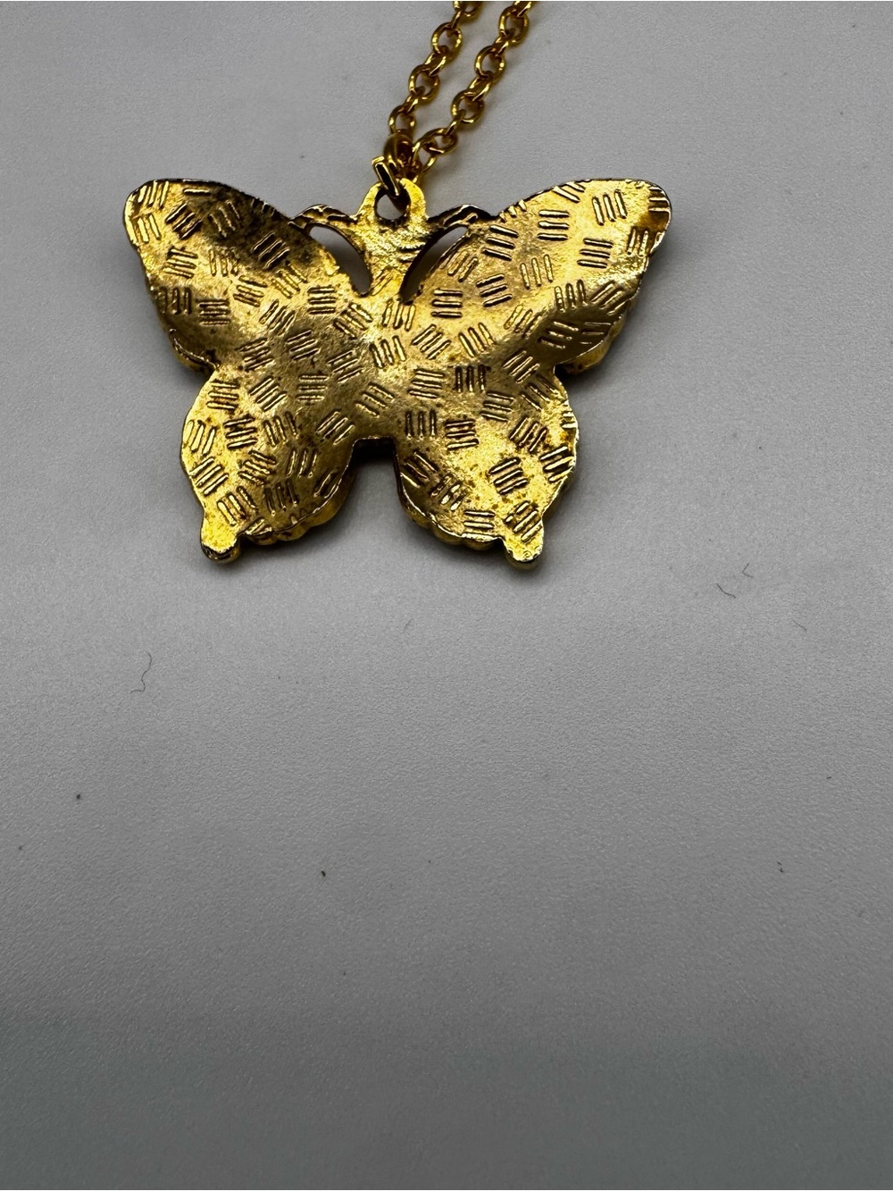 Gold Butterfly Pendant with Red and Black Enamel - Picture 4 of 5